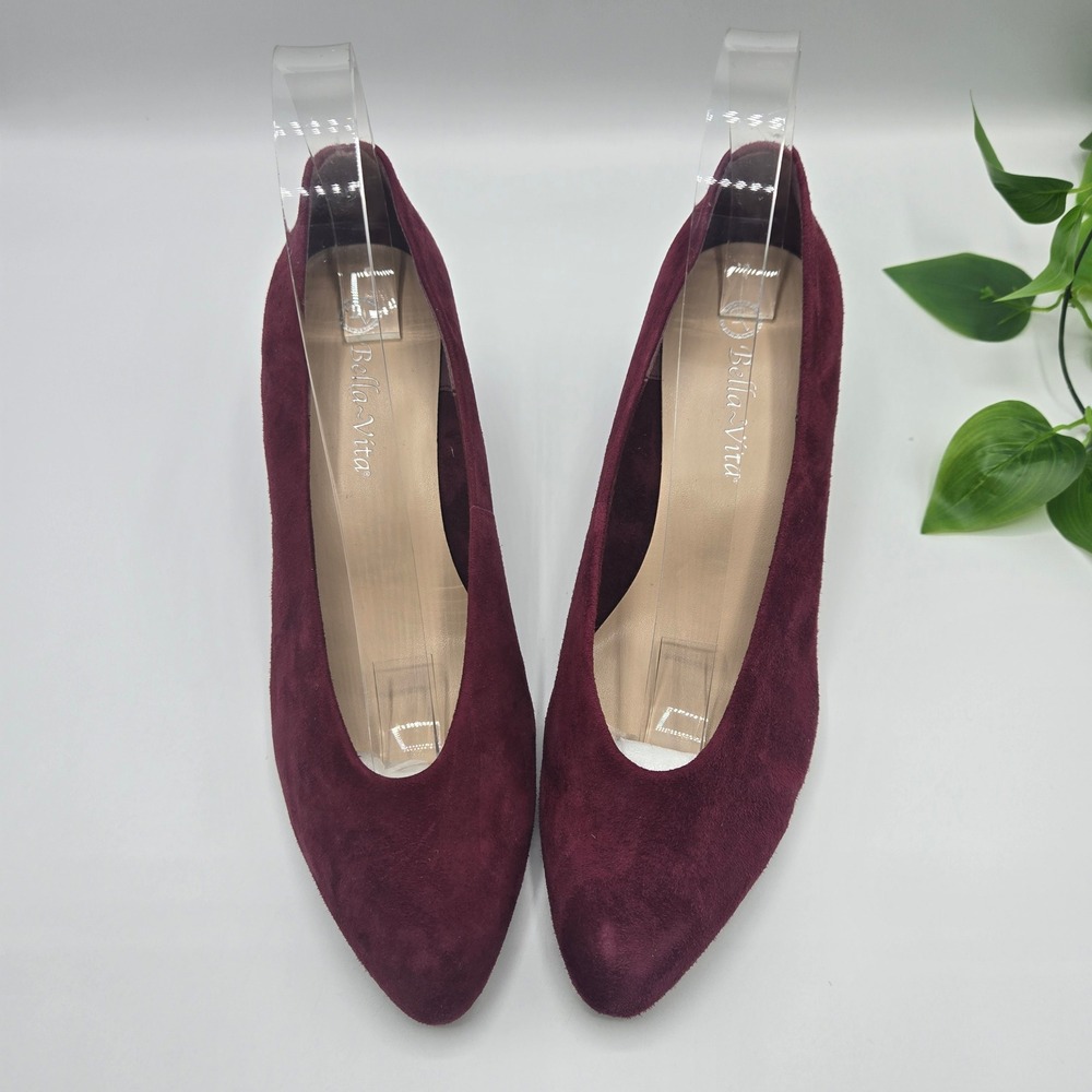 Bella Vita Burgundy Suede Leather Block Heel Pumps WMS 9W Classic Maroon Career
